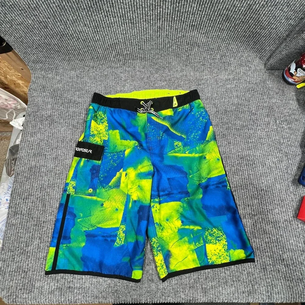 ZeroXposur Drift Swim Trunks‎ Boys XL-18/20 Neon Blue Green Drawstring Pockets